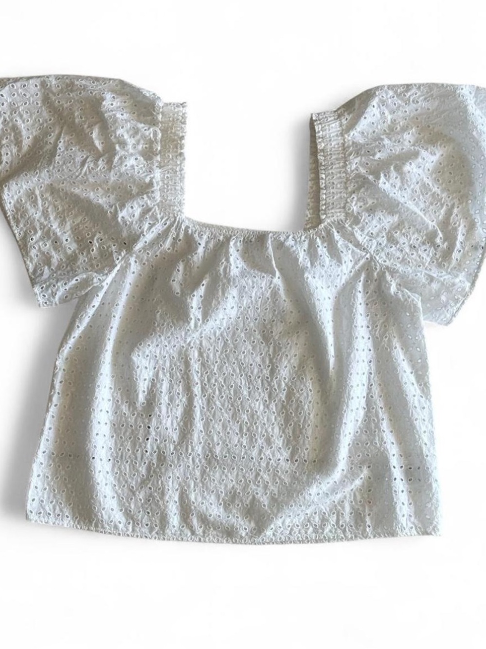 GAP White Eyelet Square-Neck Flutter Sleeve Top